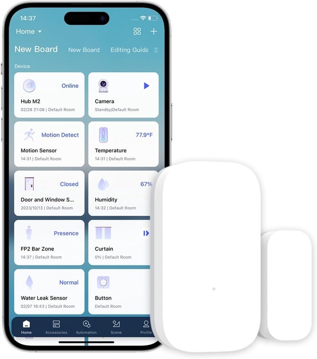 Deur- en Raamsensor met Zigbee Verbinding, Compatibel met Smart Home Systemen en Beveiligingsoplossingen