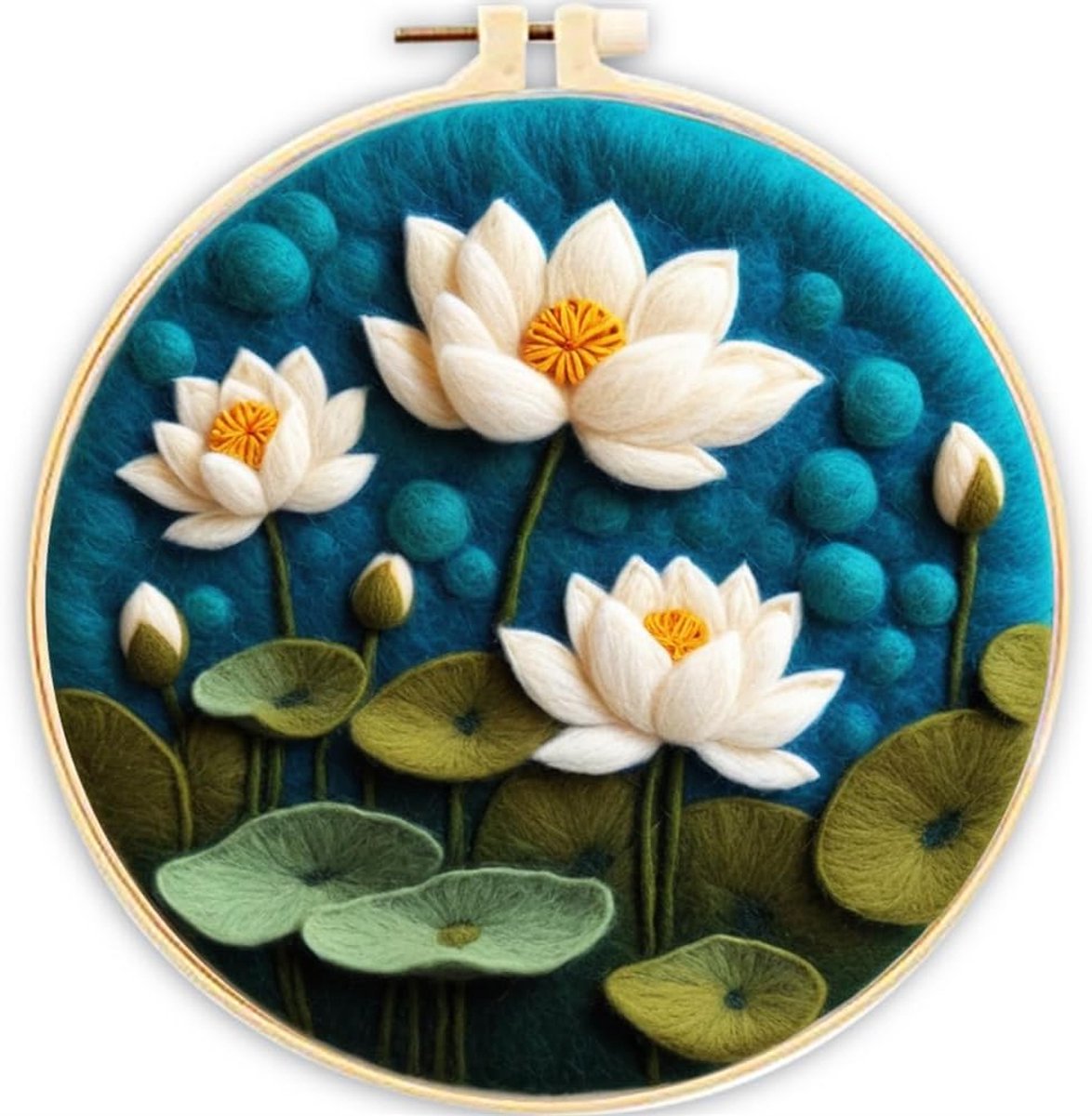 Naaldviltenset voor beginners, lotusbloem inclusief wollen vilten benodigdheden, borduurringen, mooie wollen schilderen en naaldviltgereedschappen (lotus)