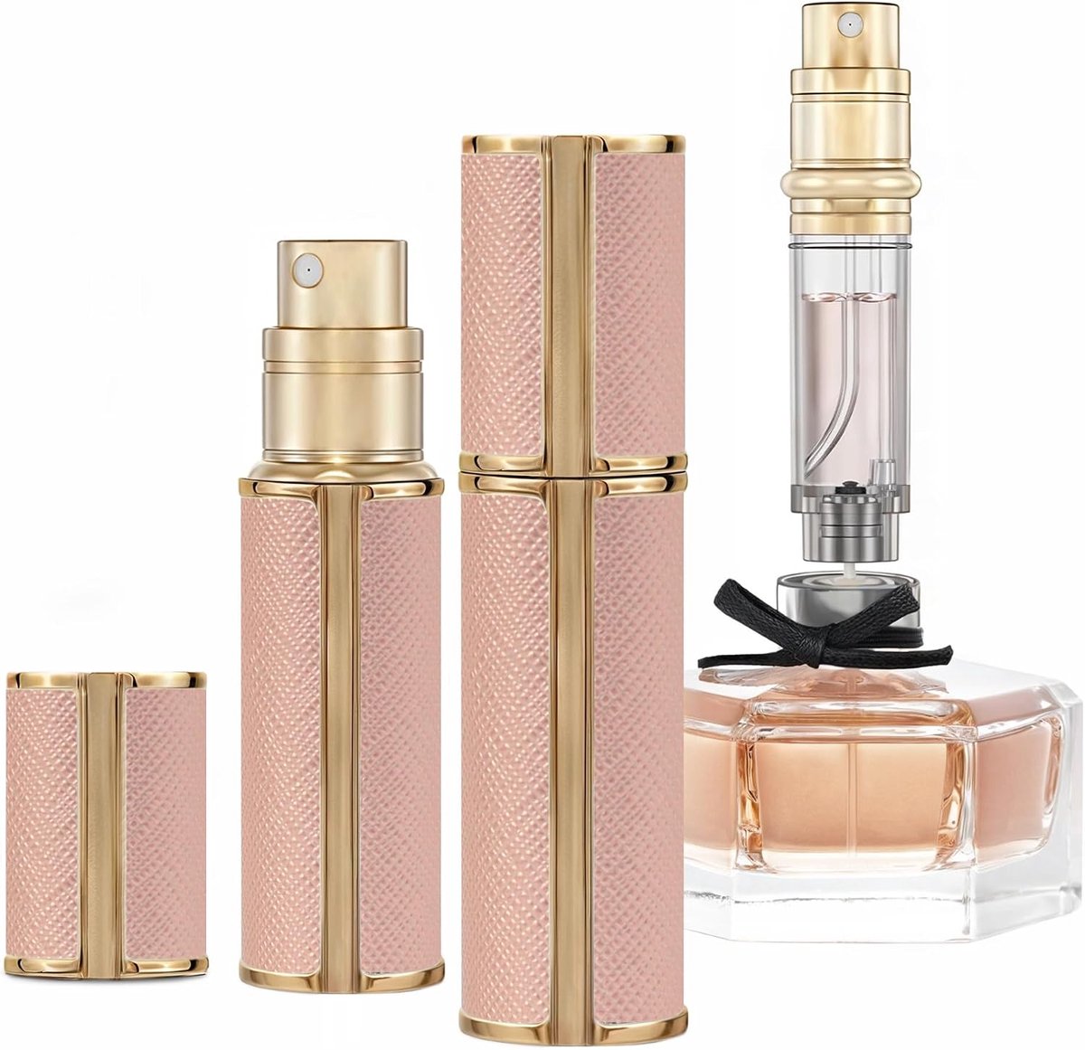 Parfumverstuiver, navulbaar, 5 ml, leeg, reisparfumverstuiver, vloervulling, parfum, reisverstuiver, voor handtas, reizen, vakantie, vliegreizen (roségoud)