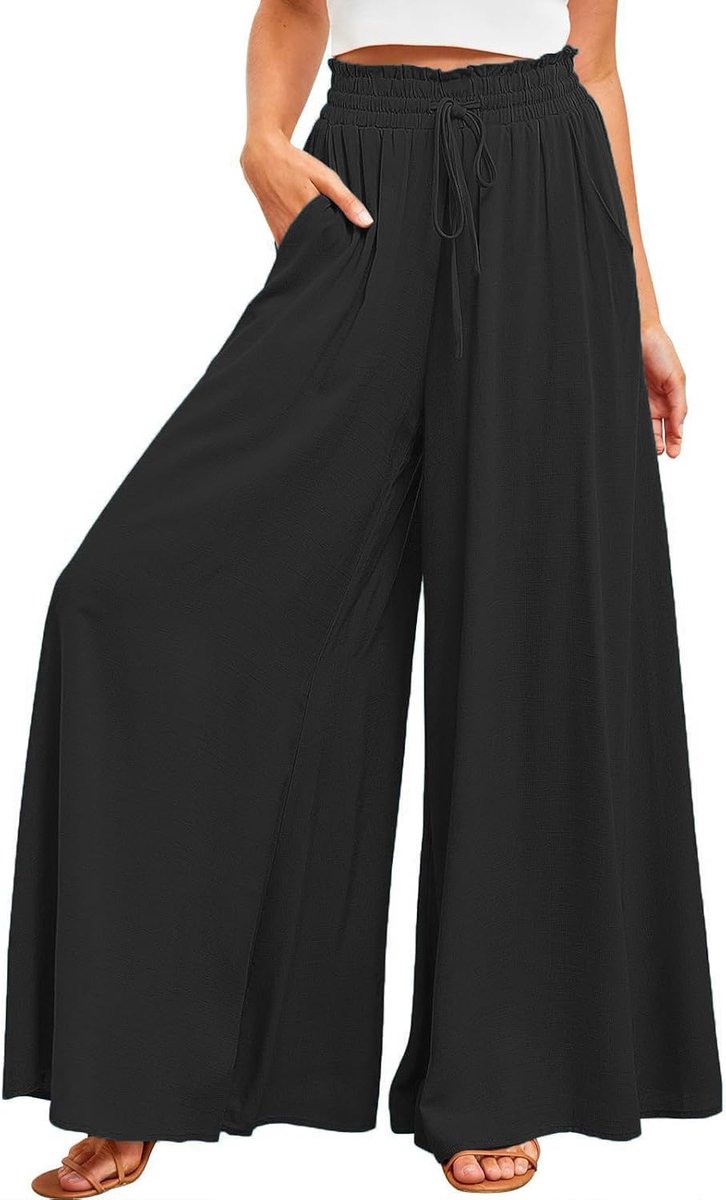 Broek Casual Elastische Taille Wijde Been Broek Loose Palazzo Broek Lounge Broek met Zak