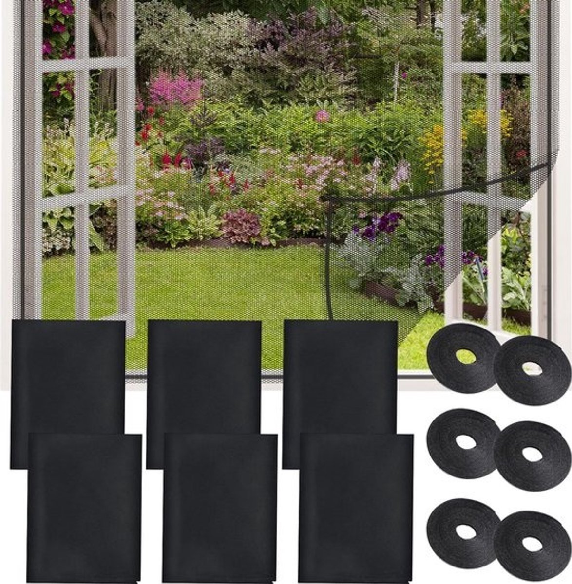Set van 6 vliegenhorren, 130 cm x 150 cm - Muggennetten voor ramen - Met plakband