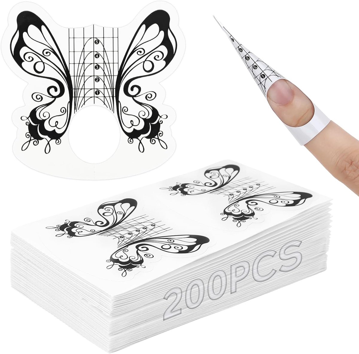 200 Pcs Nail Stencils Black Butterfly Nail Stencils Self Adhesive Nail Extension Template Nail Stencils Extension for - ShopVlot