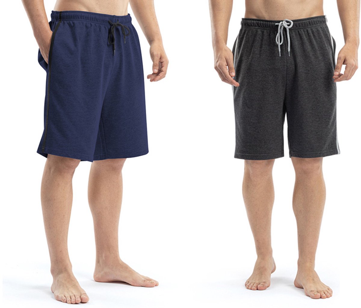 Milanoro - Set van 2 sportieve, comfortabele mannenshorts - Marineblauw/Antraciet - L
