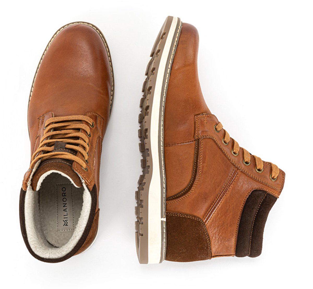 Milanoro - Elegante lederen herensneakers - Cognac - Maat 40