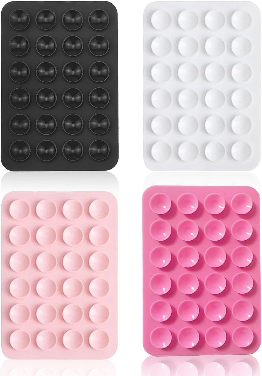 4-delige mobiele telefoon zuignap, siliconen zuignap mobiele telefoon, zelfklevende achterkant, voor mobiele mobiele telefoons, selfies en video's (zwart wit roze)