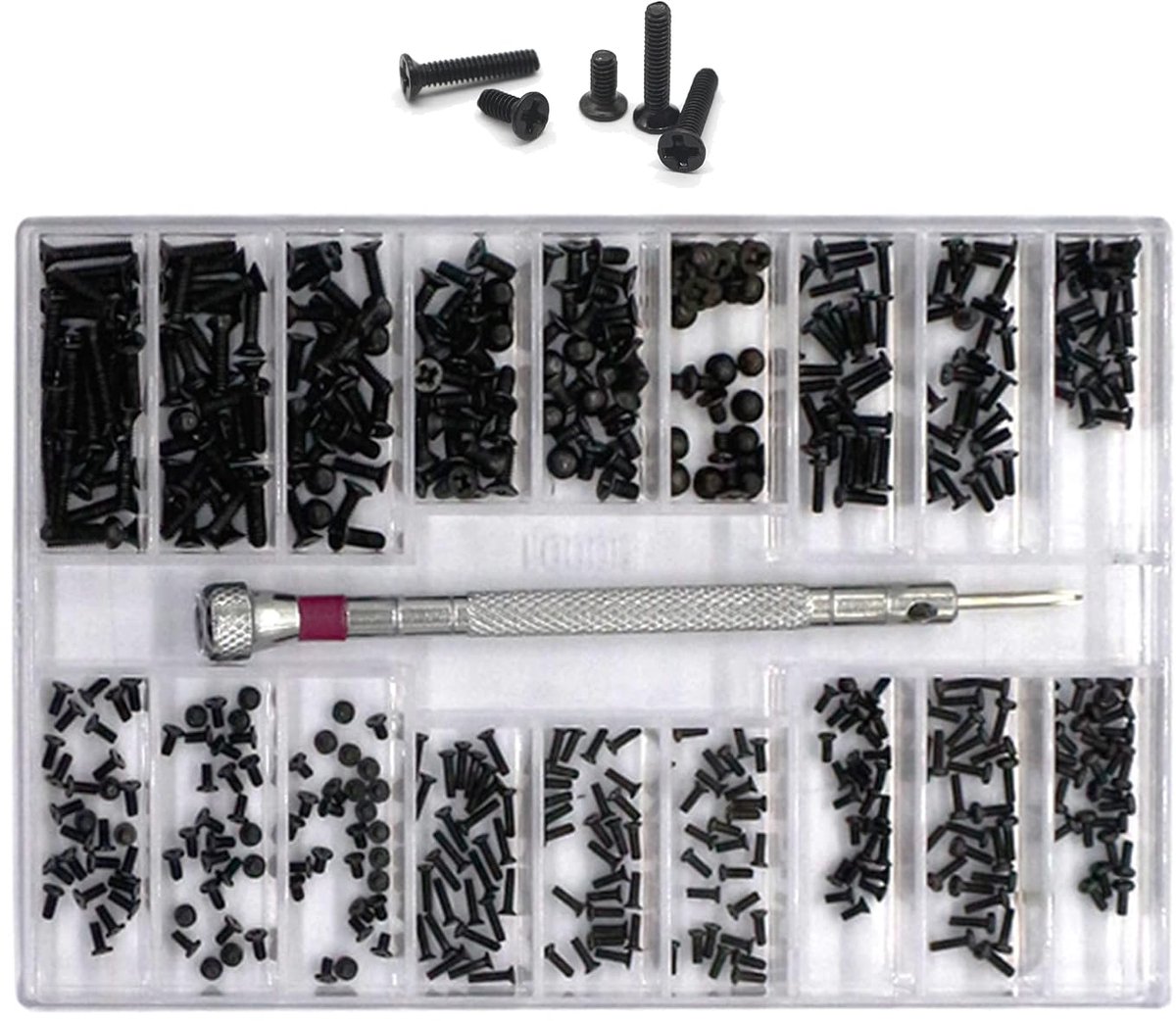 486 Stuks Mini Schroevenset, Tiny Micro Repair Screw Kit met Schroevendraaier, Kleine Micro Reparatie Schroef Kit, Schroeven Vervanging Kit Micro Platte Kop Schroeven Set voor Brillen Laptop Horloges