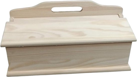 Kist, Houten Kistje met Deksel en Handvat. Afmetingen: 37 x 12,5 x 18 cm. — afbeelding 3