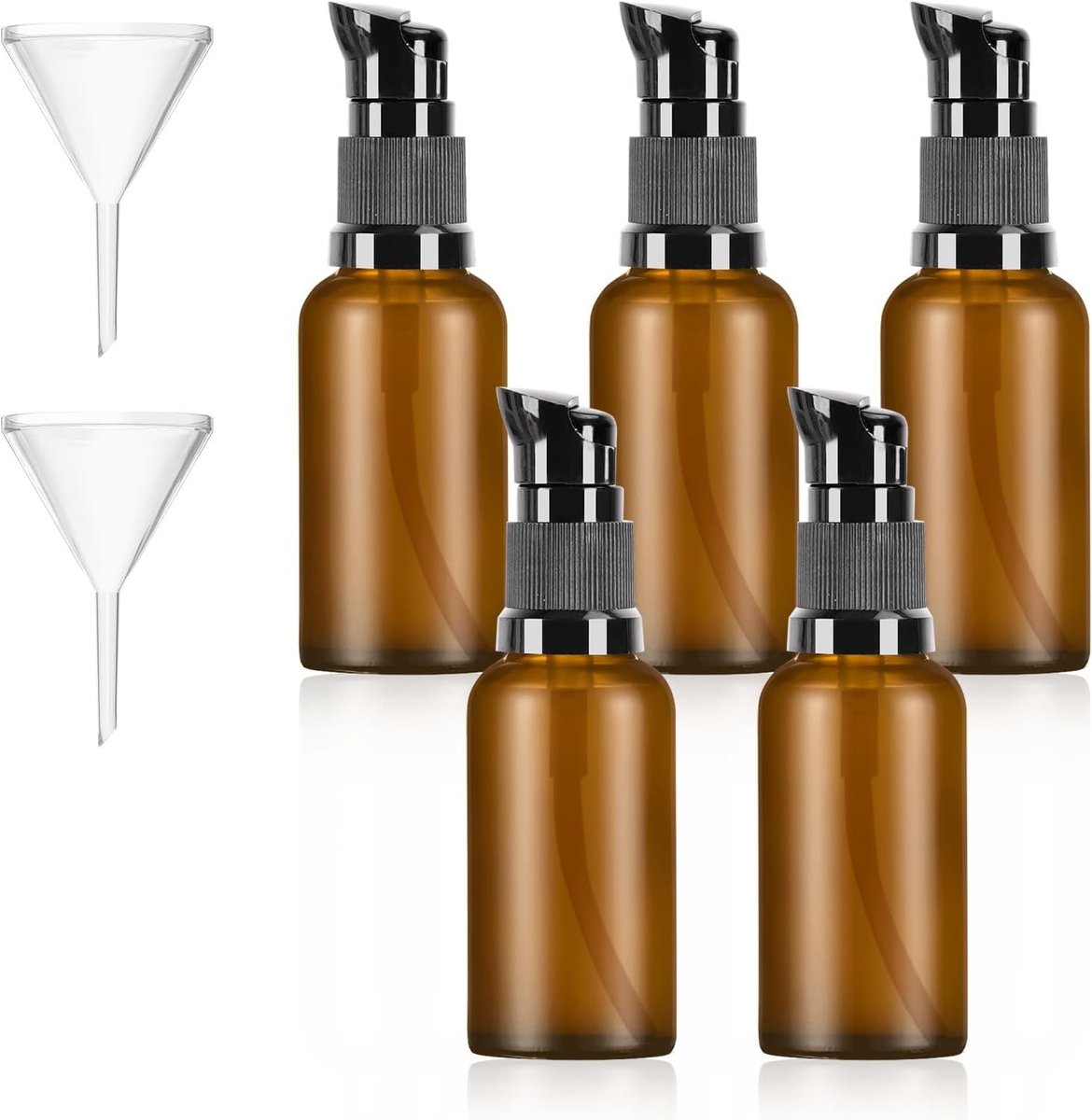 5 Stuks Lege Glazen Flessen voor Vullen, Bruine Glazen Pompflessen voor Lotion en Essentiële Olie, Ideaal voor Reizen en Handcrème Dispenser met Pomp