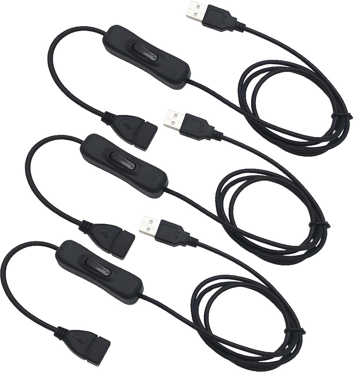 CESFONJER 3 x USB Extension Cable with On/Off Switch Compatible with Drivers LED Desk Lamp, USB Fan, LED Strips (1m - ShopVlot