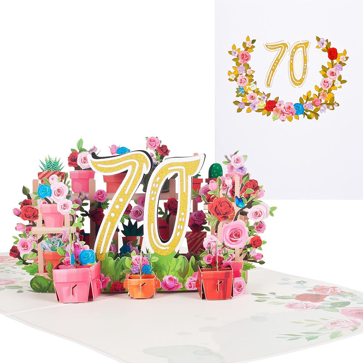 Birthday Card for 70th Birthday Pop Up Card for Adult Birthday Party Flowers 3D Birthday Cards Happy Birthday Greeting - ShopVlot