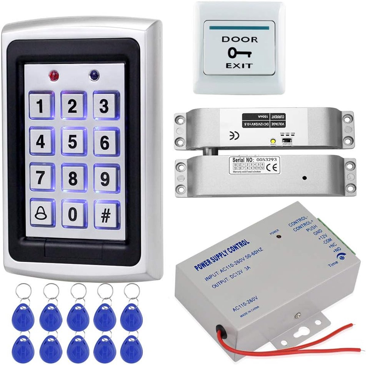 Door Access Control System Kit Metal 125KHz RFID Access Control Keypad EM Reader + Electric Bolt Lock + DC12V/ 3A - ShopVlot