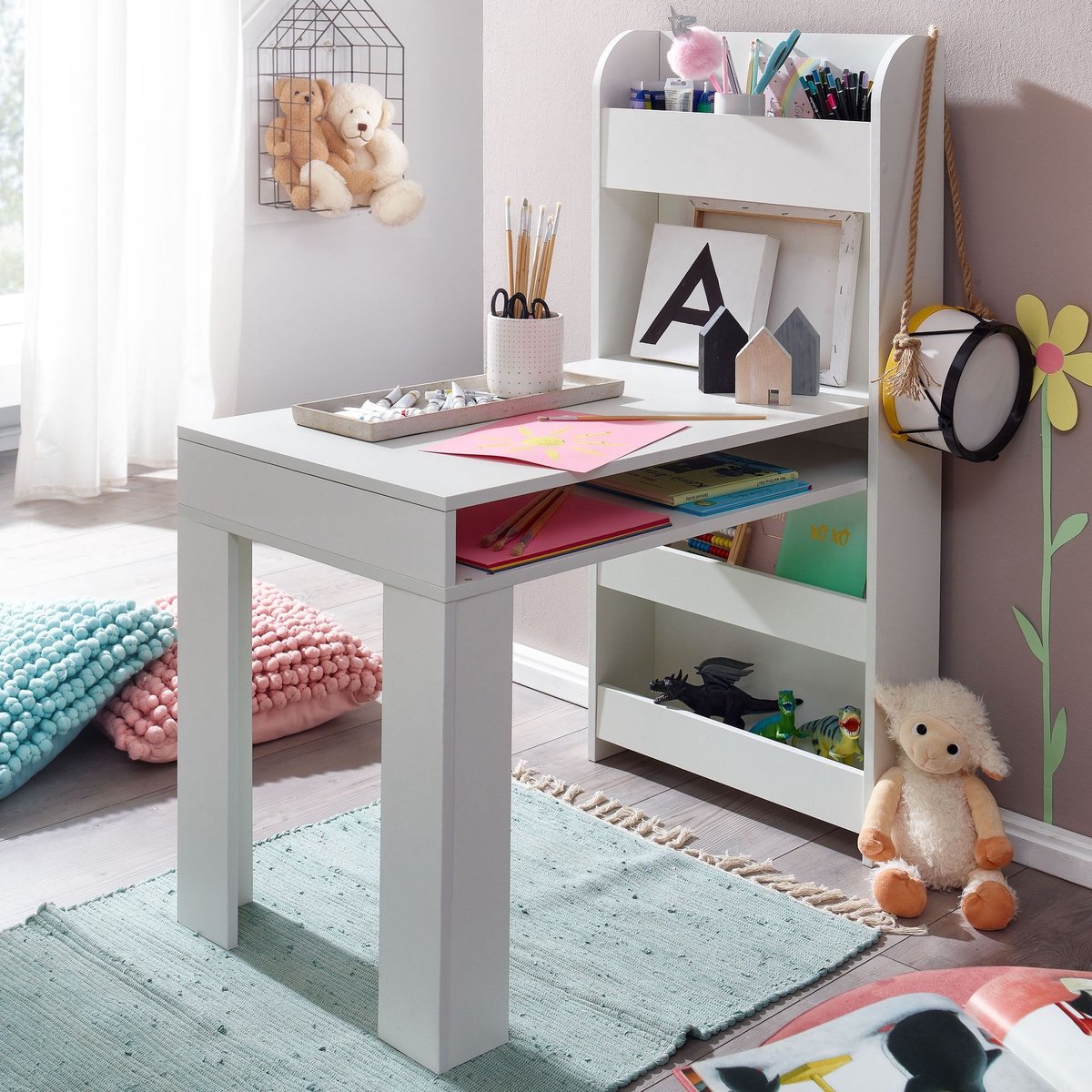 wit 90x50x110 cm schildertafel kinderkamer met plank | Kindertafel modern | Studentenbureau met opbergruimte | Schoolbank smal