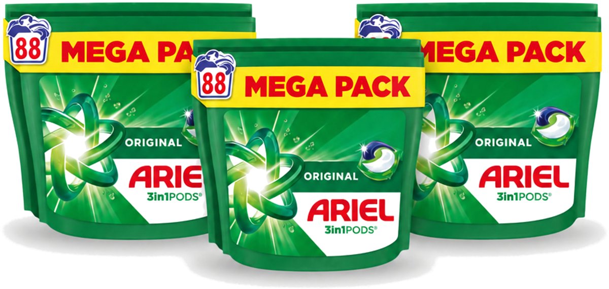 3 x Ariel - 3in1 Wasmiddel Pods - Original - 88 Pods - Voordeelverpakking - 3 stuks