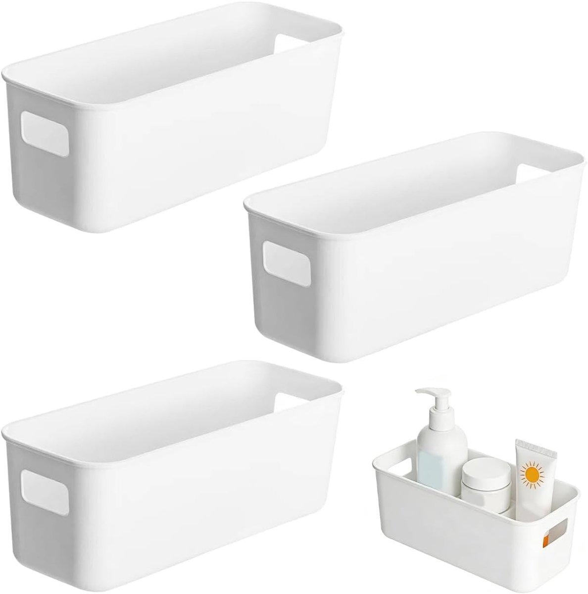 Set van 3 witte plastic opbergdozen met handvat, 27x10.5x9.5cm, ideaal voor organisatie en opslag