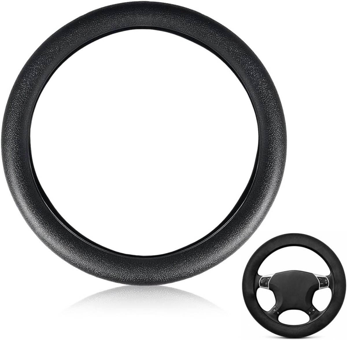 Stuurhoes voor Auto, 1 Stuk in Zwart, Universeel 33-42 cm, Stuurbeschermer van Antislip Silicone en Duurzaam, voor Auto's, SUV's en Vrachtwagens