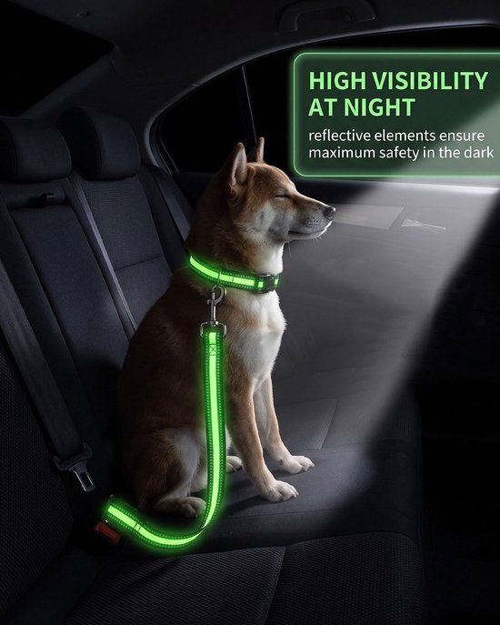 Autoveiligheidsgordel voor honden met verstelbare halsband van nylon, autoriem voor honden, veiligheidsgordel voor honden in de auto, voor reizen in de auto (groen) — afbeelding 3