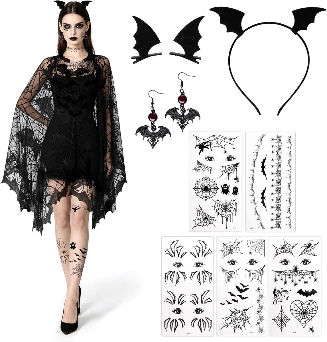 Kostuum dames spinnenweb poncho