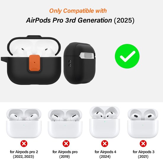 Hoesje voor AirPods Pro 3 (2025) met veiligheidsvergrendeling, zwart — afbeelding 2