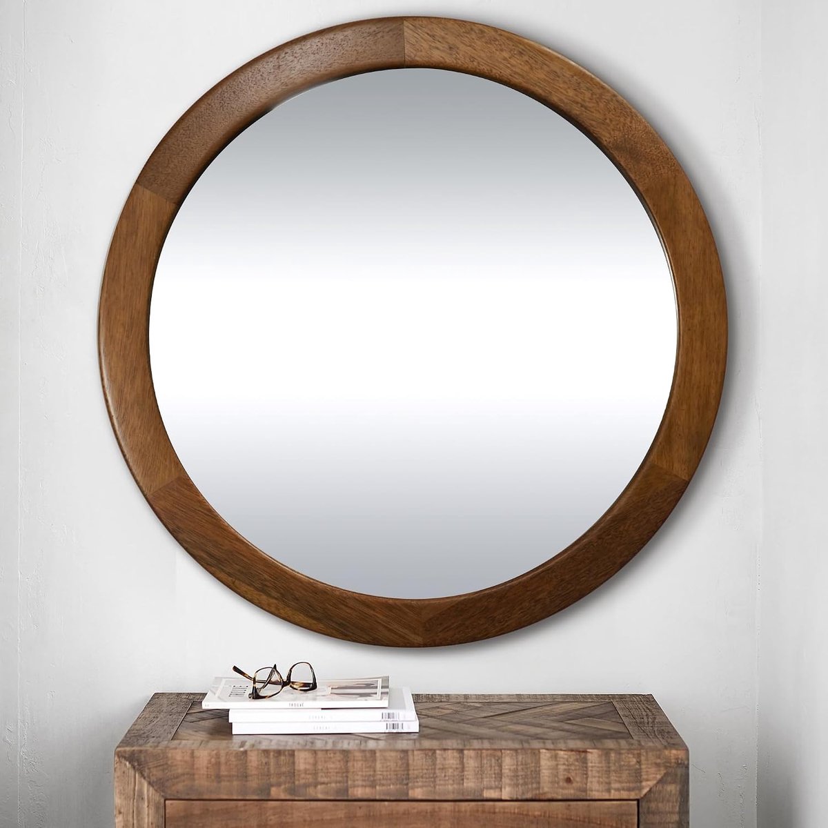 Spiegel 36 Inch,Houten Rustieke Badkamer Wandspiegel met Walnoot Frame