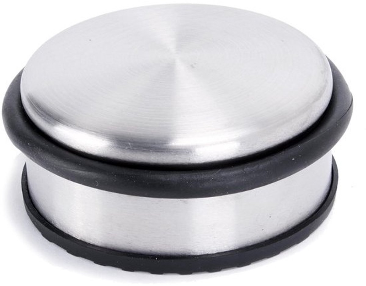 Deurstopper - RVS mat geborsteld - 10,3 cm diameter - 4,5 cm hoog - Voor zware deuren met rubberen bescherming