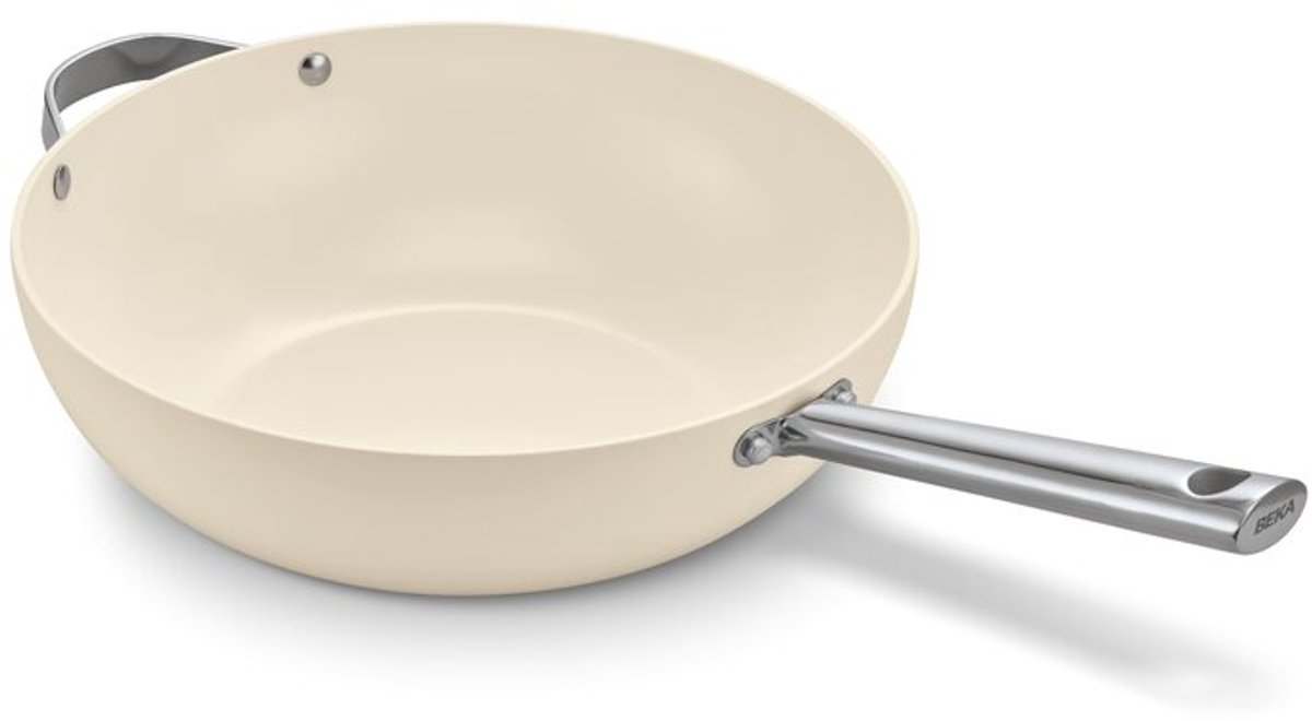 Beka Cicla Wokpan - Ø 30 cm - Keramische Antikleeflaag - Gerecycleerd RSV - Inox - PFAS-vrij - Geschikt voor inductie & vaatwasser - Crème
