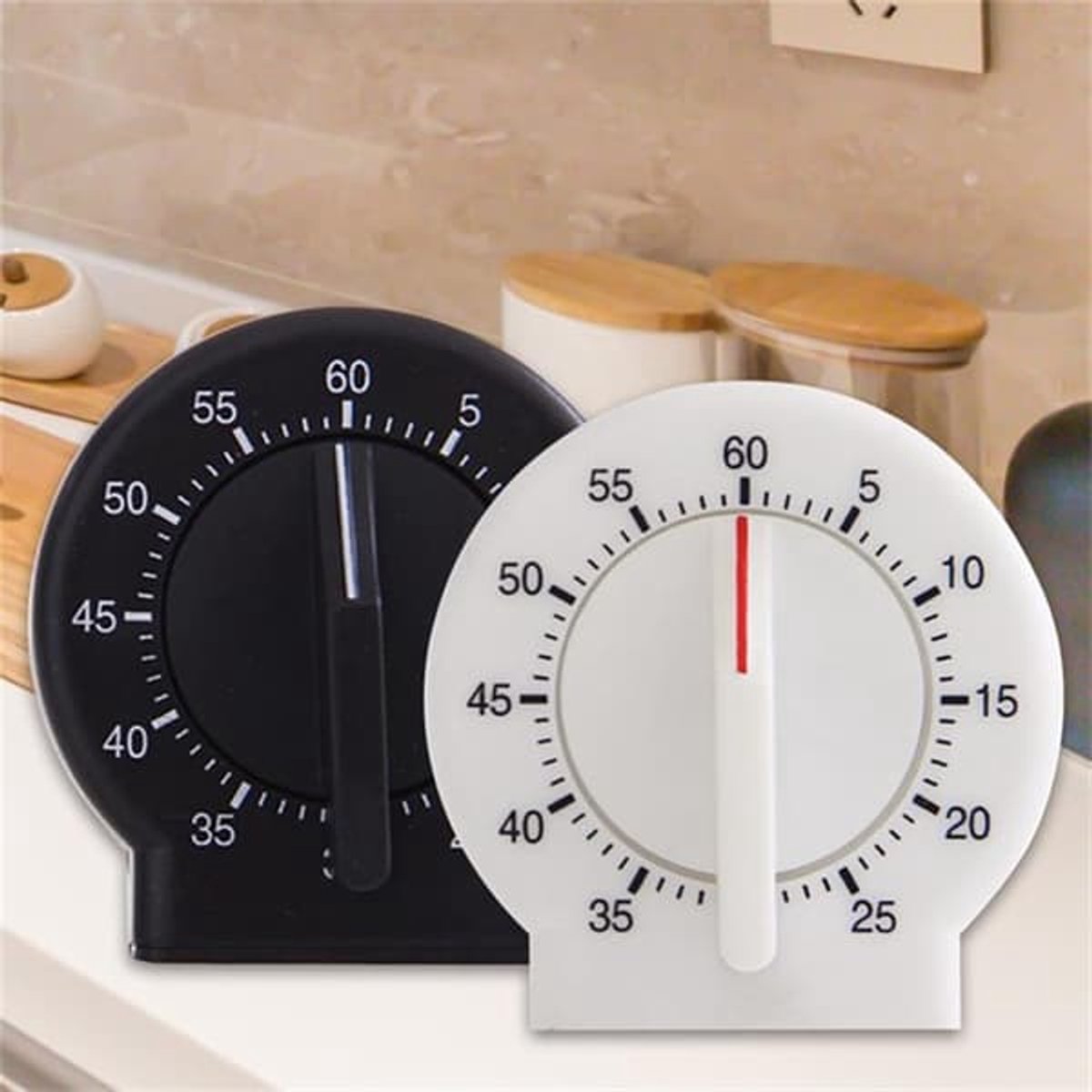 Kleine ronde timer voor het koken van eieren, afteltimer met trekkoord, herinnering voor studenten, studeren en trainen (2 stuks, één maat voor iedereen)