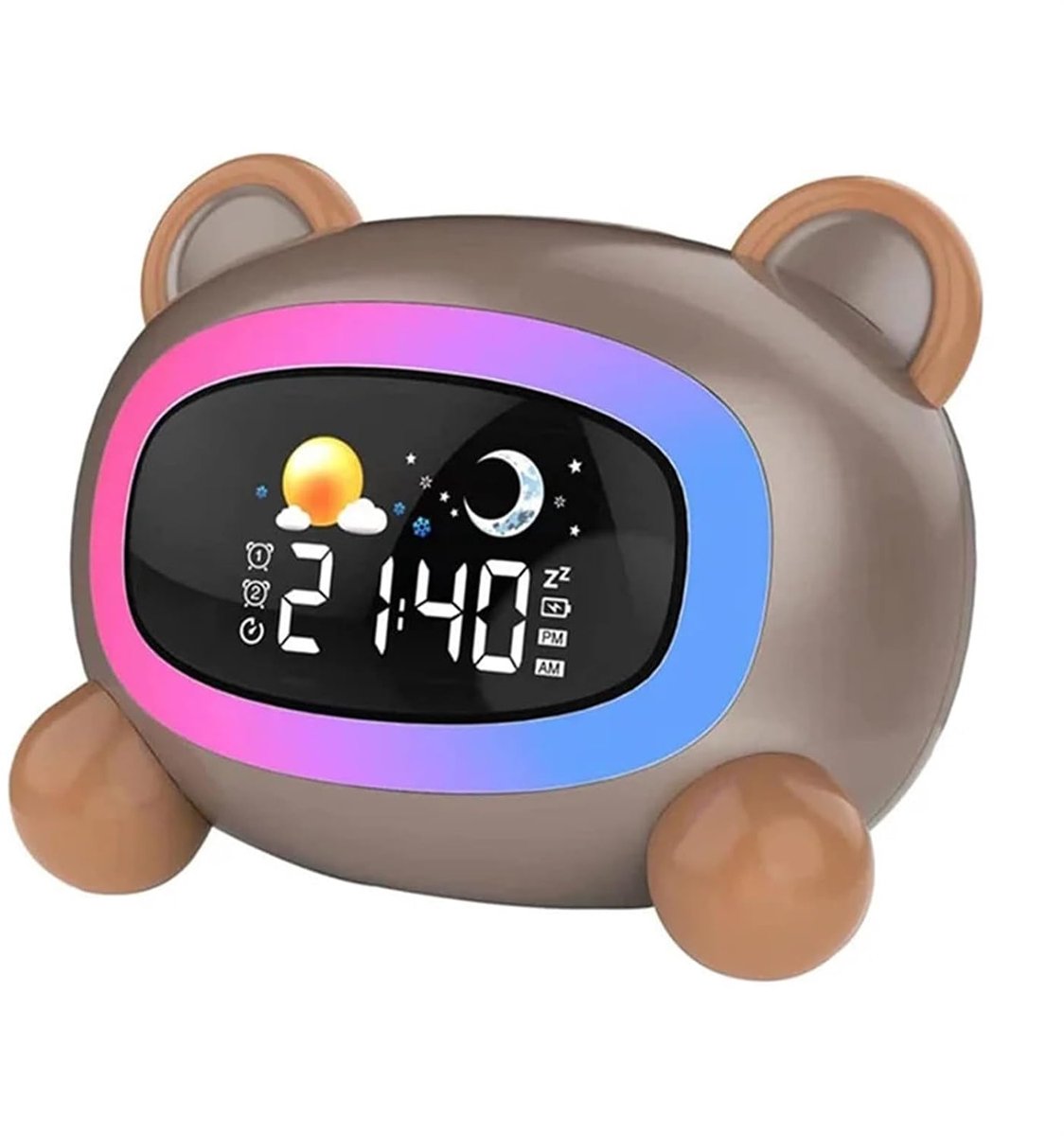 Weerstation Kinderwekker - schattige kattenwekker met nachtverlichting - slaaptrainer for kinderen - lichtklok for jongens meisjes geschenken beer Draadloze buitensensor