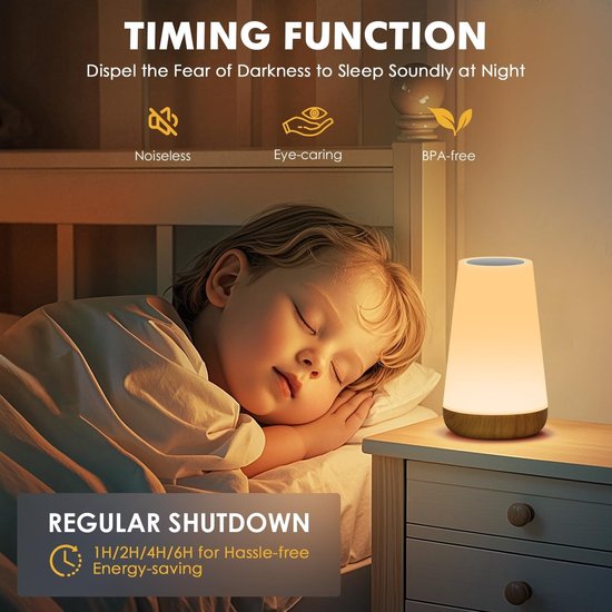 1 stuks - Nachtlampje Volwassenen - Tafellamp slaapkamer - USB oplaadbaar Nachtlampje Kinderen - Leeslamp - Wake-up Light - Sfeerlamp - LED verlichting - Bedlamp voor Baby, Kinderen & Volwassenen van Flintry — afbeelding 2