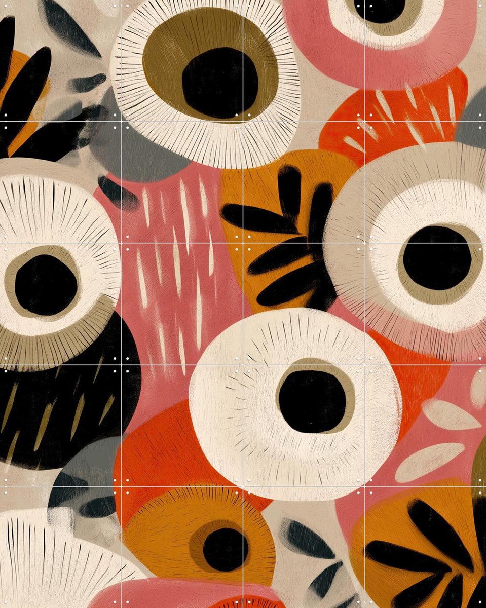 IXXI Vintage Bloom Motif, Branka Kodžoman - 80 x 100 cm - Gratis ophangtool - Grote wanddecoratie en posters - Abstract, Speels, Kleurrijk, Modern