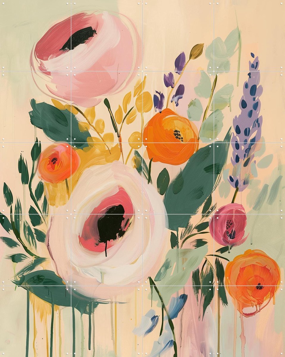 IXXI Blush Poppies In Bloom, Branka Kodžoman - 80 x 100 cm - Gratis ophangtool - Grote wanddecoratie en posters - Kwaststreken, Aquarel, Abstract