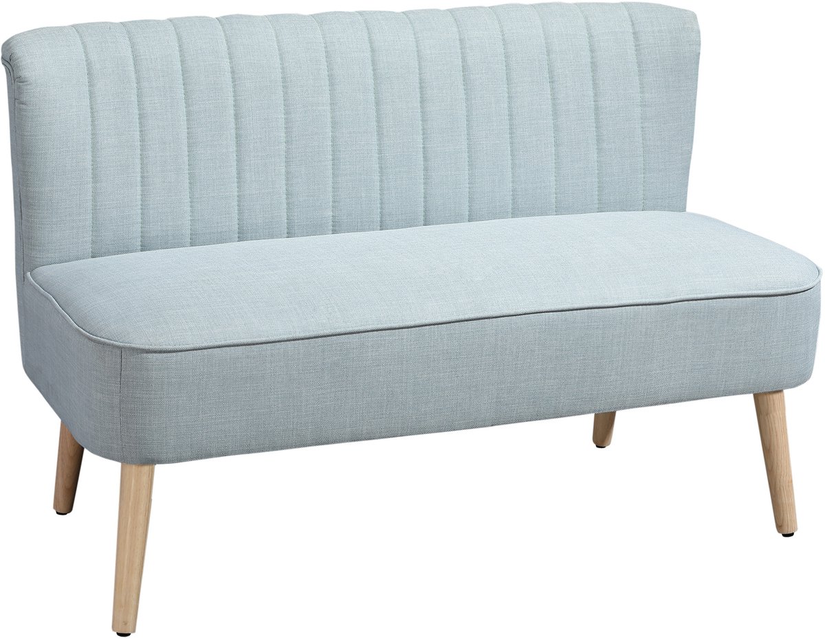 Homona 2-zitsbank - Met linnen bekleding en massief houten poten - 117 x 56,5 x 77 cm - Lichtgroen
