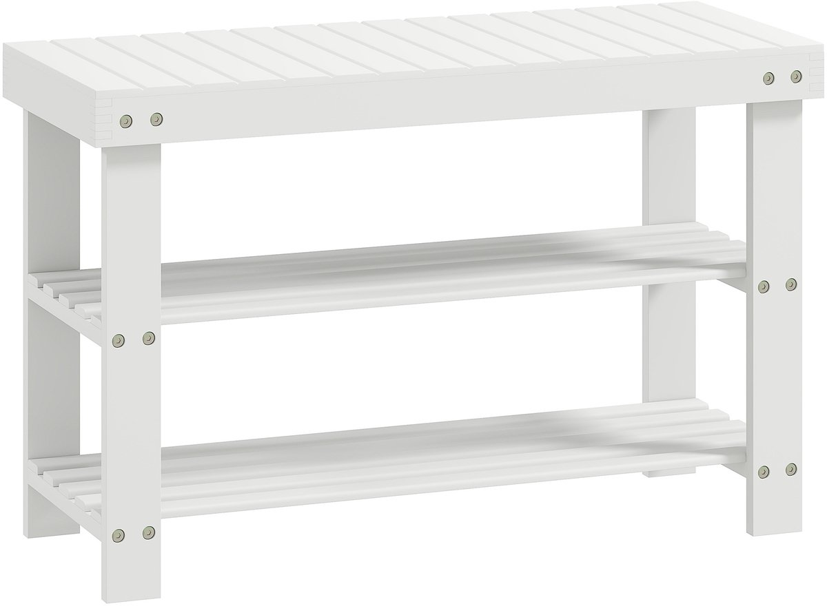 Homona Schoenenbank - Met 2 opbergplanken - 70 x 28 x 45 cm - Wit