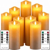 Aurae Led Kaarsen met Bewegende Vlam - 9x - Echte Wax - Flikkerende Vlam - 250+ Branduren - op Batterijen - Timer - Kerst Kaarsen