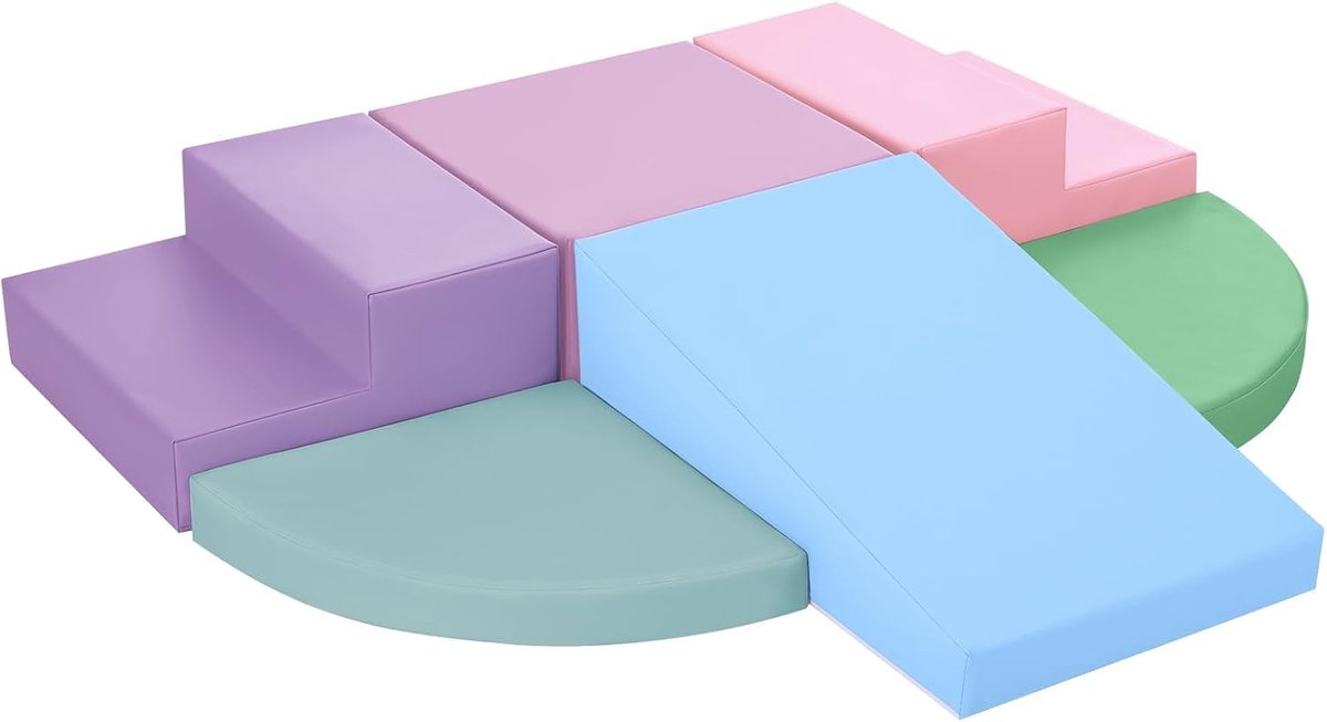 Zachte speelset voor kinderen: 6 stuks PU lederen baby zachte speelapparatuur ontwikkeling motorische vaardigheid ontwikkeling - peuters schuimblokken voor klimmen en kruipen dubbele