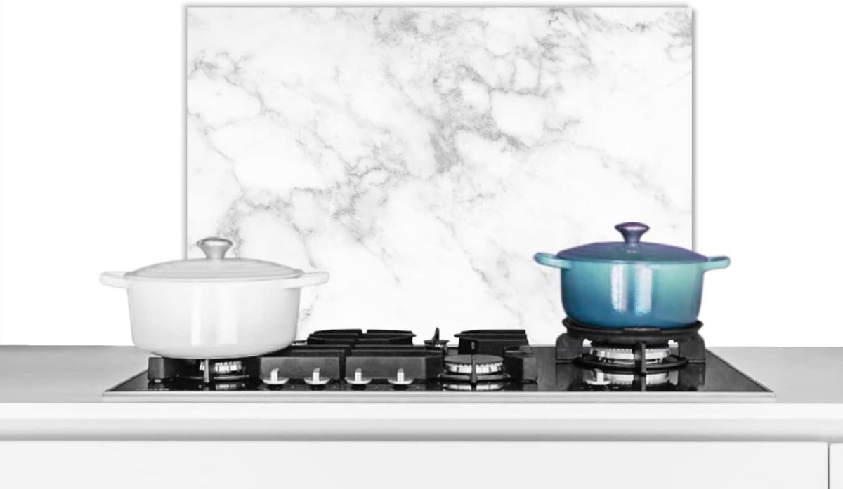 Spatscherm Keuken - 60x40 cm - Marmer - Wit - Grijs - Luxe - Marmerlook - Steen