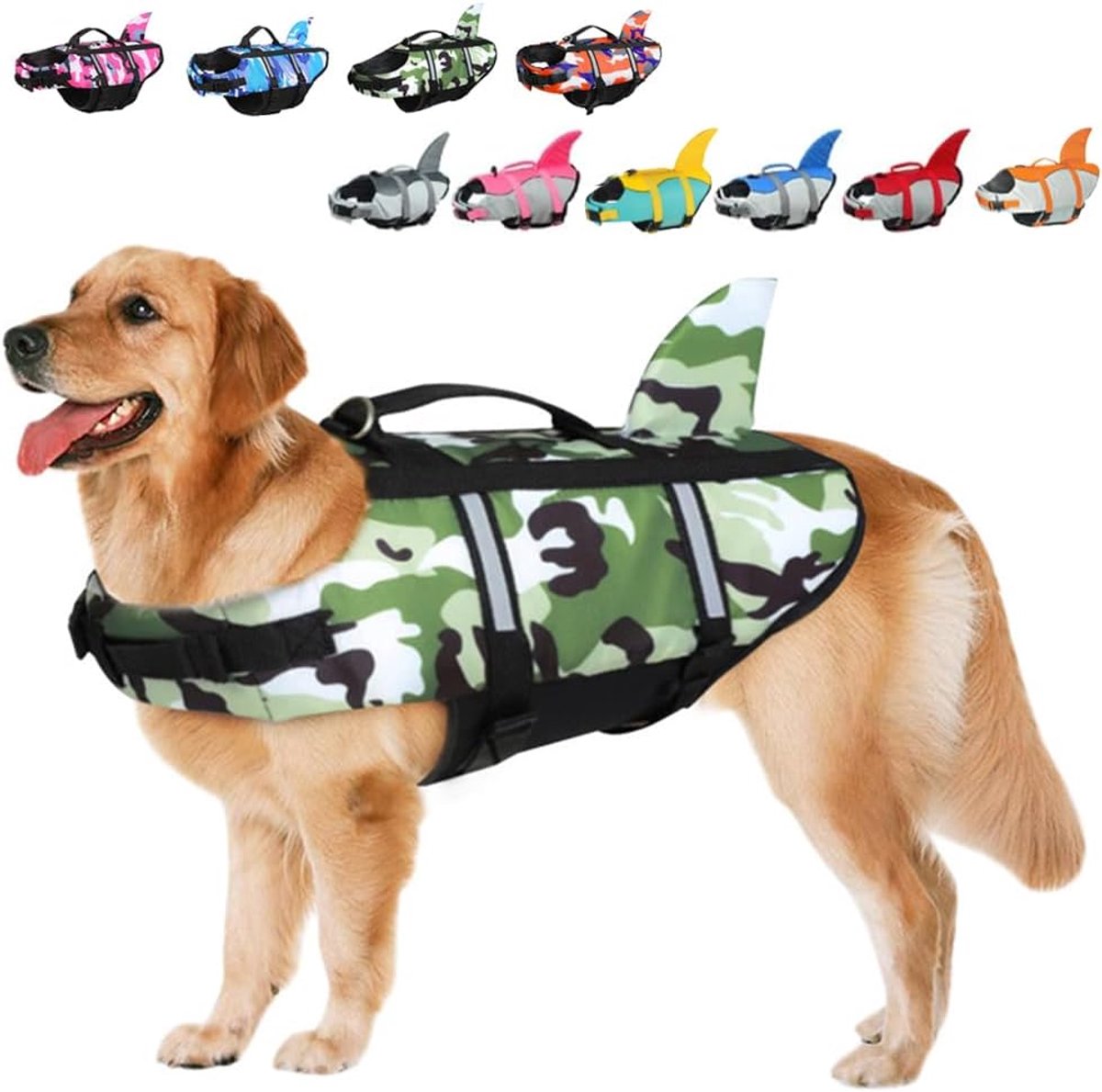 Reddingsvesten voor Honden, Zwemvest voor Kleine, Reddingsvest met Handvat en Reflecterend, voor Huisdieren, Zwemmen, Raften, Boottochten, Surfen, Training, Water Camo-groen XXL