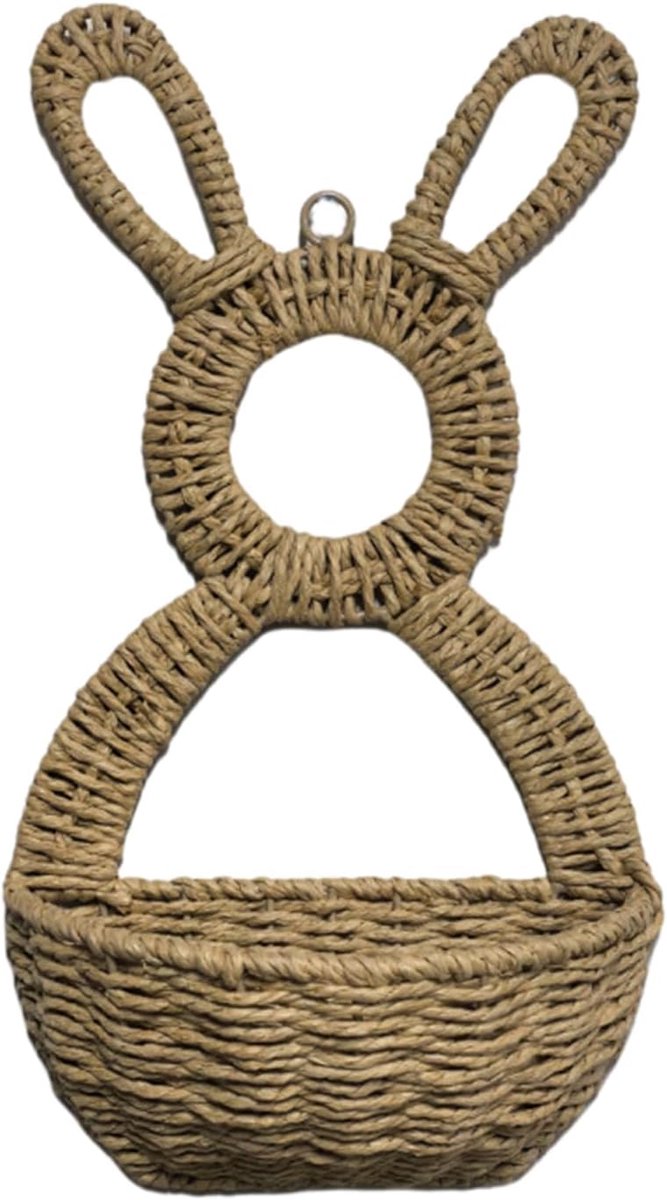 Hazenmand, rotan paaswandtas, handgeweven hazenmand met natuurlijke afwerking, rustieke boerderijdecoratie, hangende opslag met schattige vorm, lenteachtig woonaccent voor een
