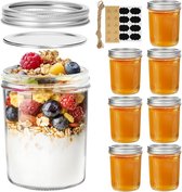 Mason Jars van Glas 480 ml met Brede Opening – 8 Stuks Luchtdichte Inmaakpotten met Schroefdeksel en Siliconen Ring