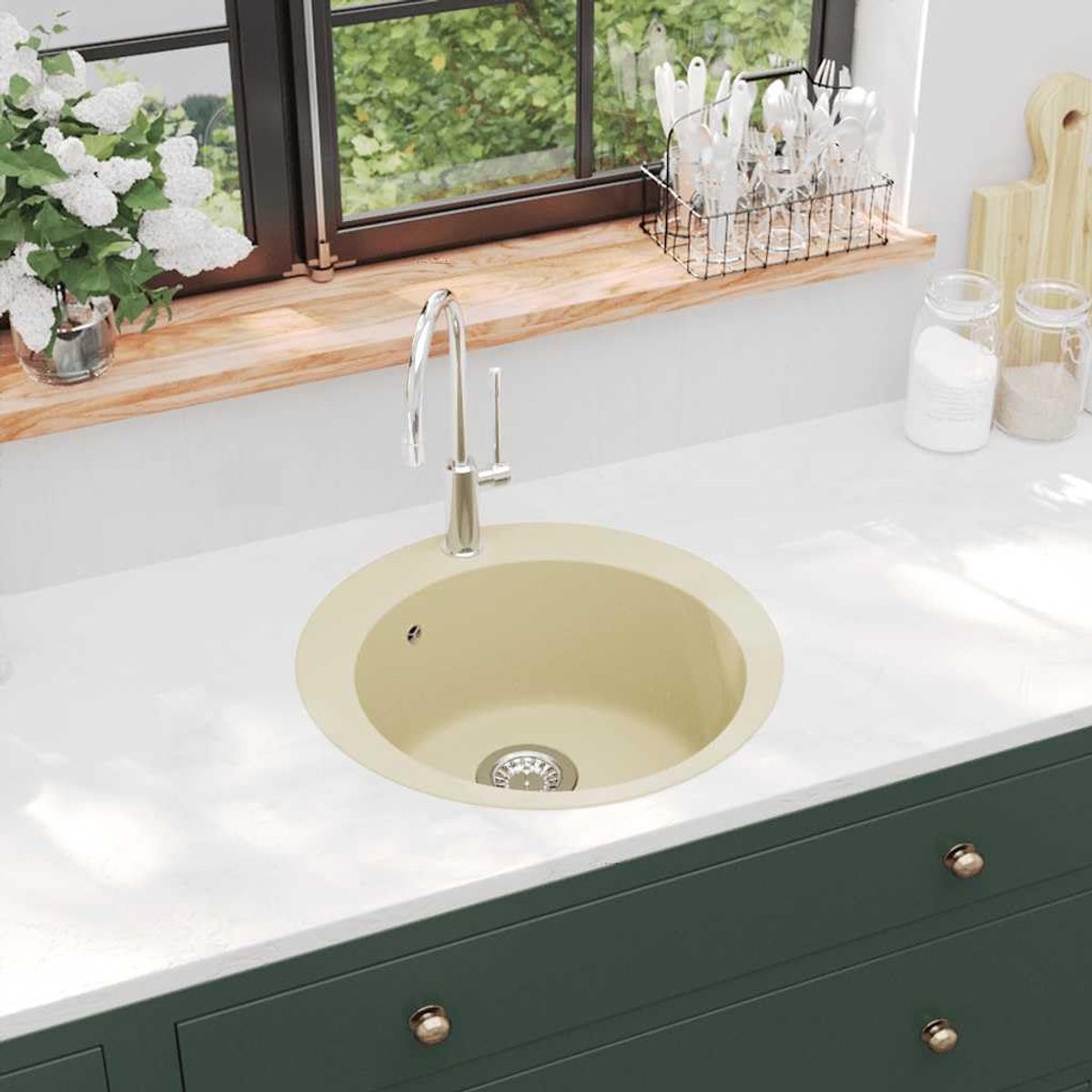 Enkele wastafel, beige keukenspoelbak 50,5