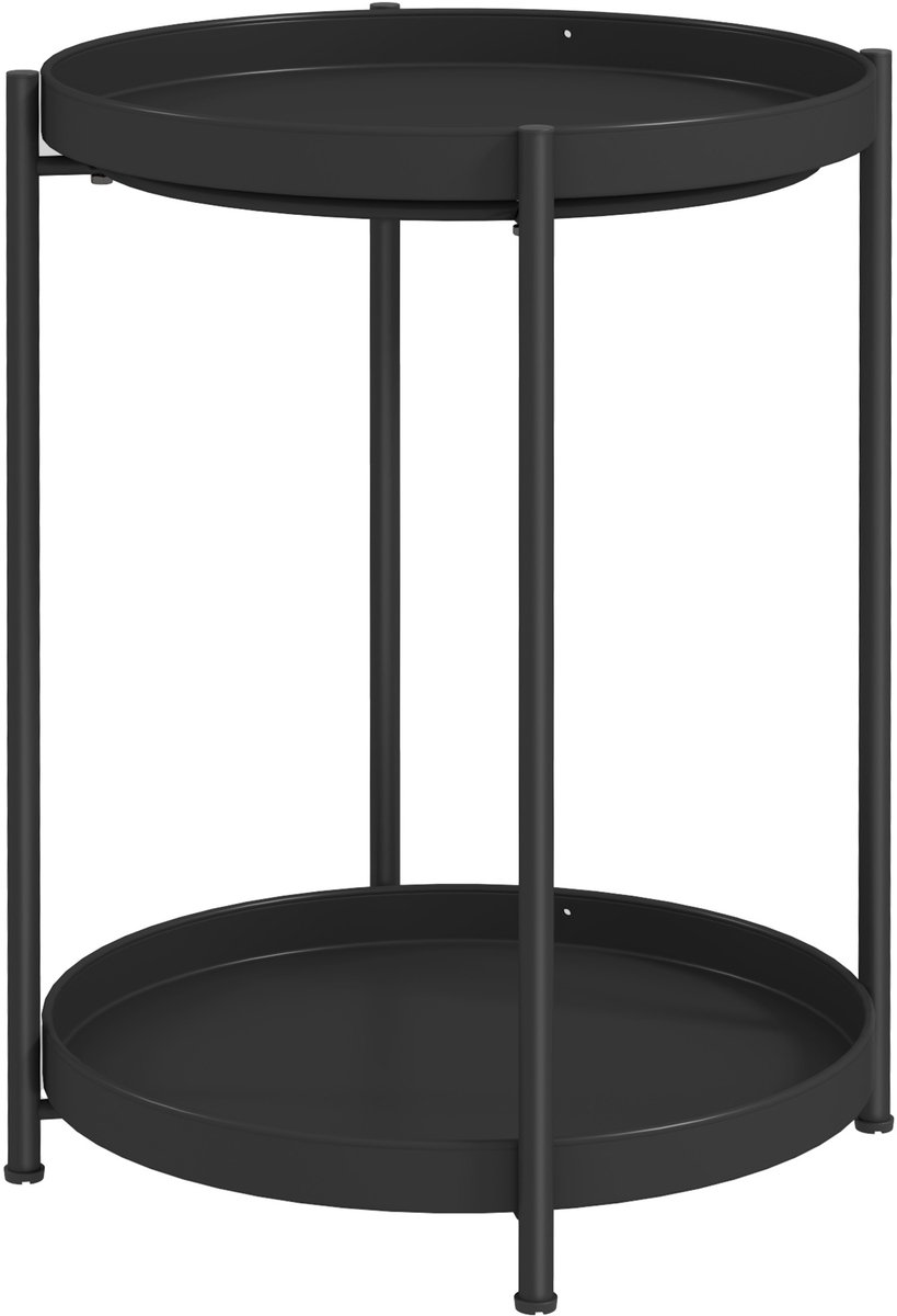Homona Ronde bijzettafel - Met opbergplank en verstelbare voetjes - 44 x 44 x 56 cm - Zwart