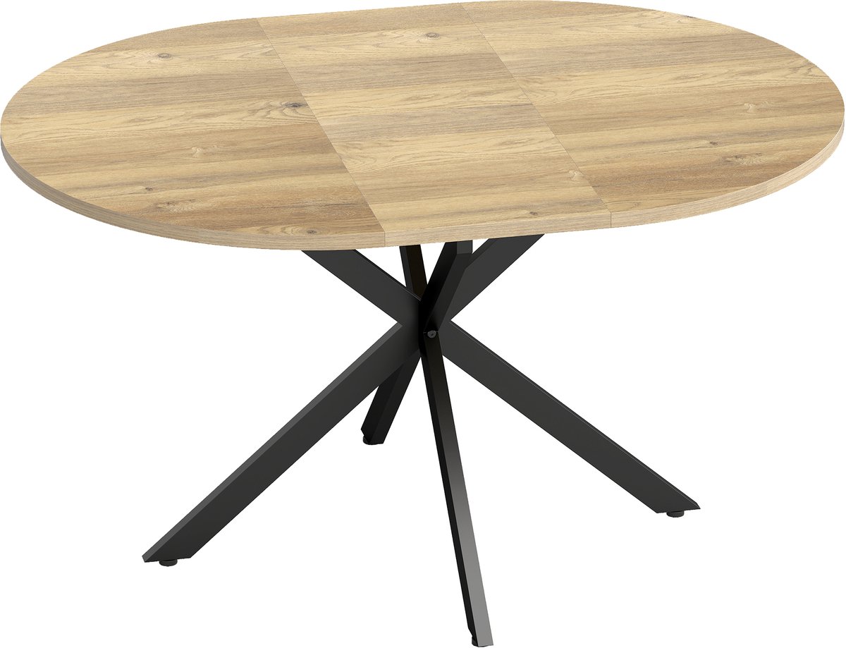 Homona Uitschuifbare eettafel - Voor 4-6 personen - Met butterfly-blad - MDF en staal - 135 x 100 x 75 cm - Natuurhout/Zwart