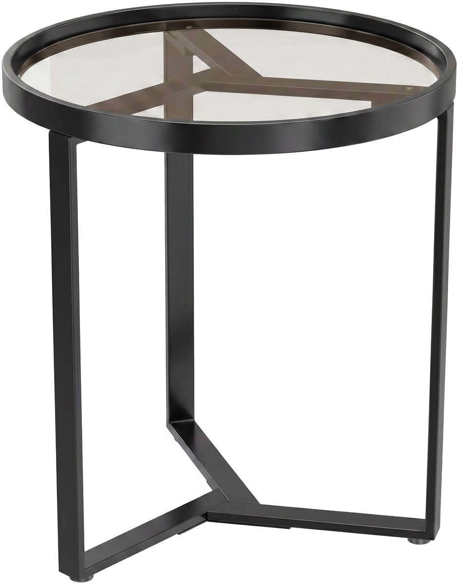 Homona Bijzettafel - Met geometrisch metalen frame en glazen blad - 45 x 45 x 50 cm - Zwart