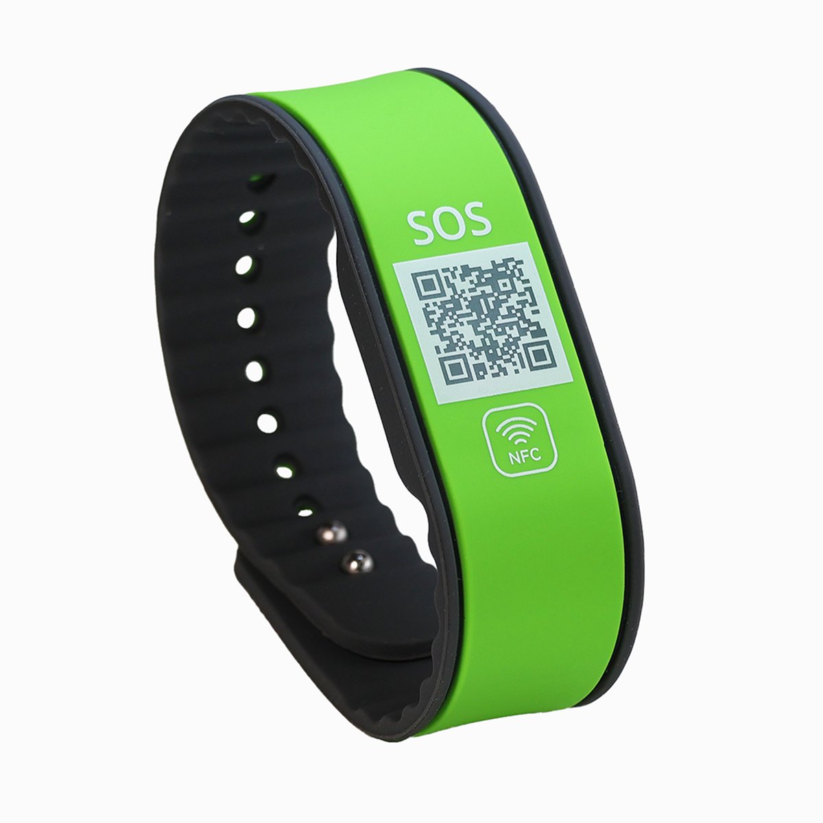 DynaTag SOS Armband Medische Armband met QR-code en NFC - Siliconen Groen - Volwassenen en Kinderen