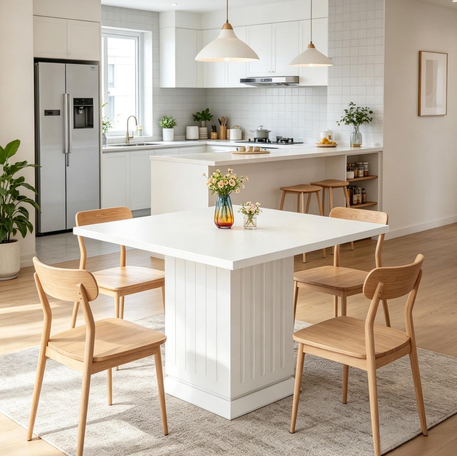 MODENUIT Eettafel - Vierkante Tafel Voor Vier Personen - Keuken En Eetkamer - Hout - Wit - 90x90x75 Cm