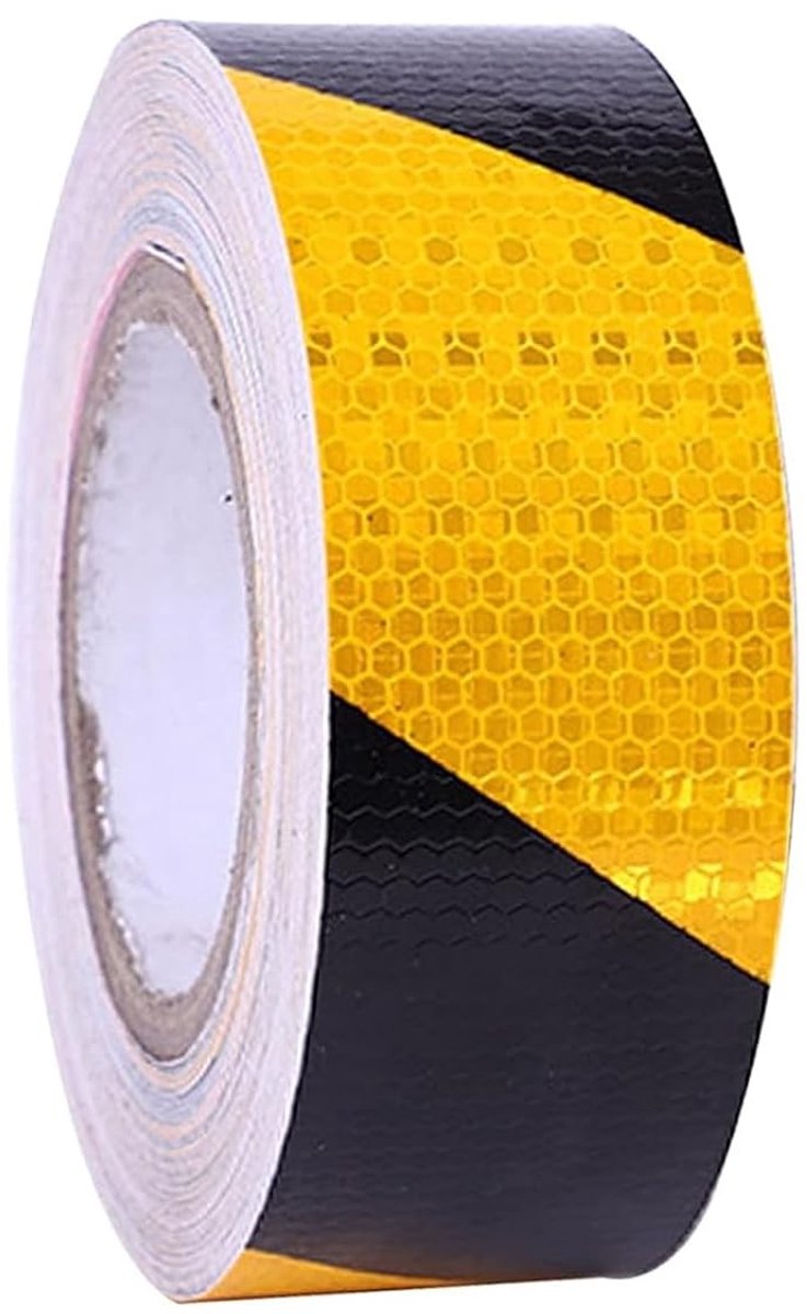 Reflecterende Tape 12 m × 5 cm - Gele Zwarte Plakband voor Waarschuwingsmarkering en Veiligheid