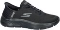 Zwarte Skechers Go Walk Flex instapper met mesh, 'S' logo en 'GO WALK' op de hak.