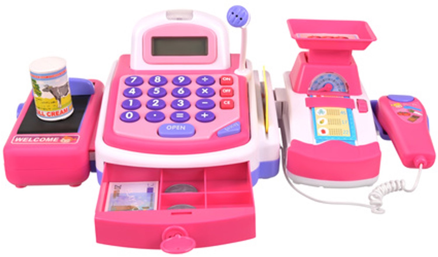 Kinderkassa Roze met Scanner, Weegschaal en Betaalterminal – Interactieve Speelgoed Kassa met Licht en Geluid, Microfoon, Winkelwagentje, Speelgeld en Accessoires, Educatief Rollenspel vanaf 3 Jaar – 66208
