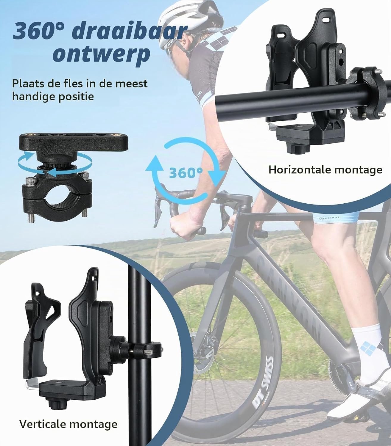 Verstelbare Flessenhouder voor Fietsen en Motoren Universele Drinkhouder voor Mountainbikes en Racefietsen (4.8-9.2cm)