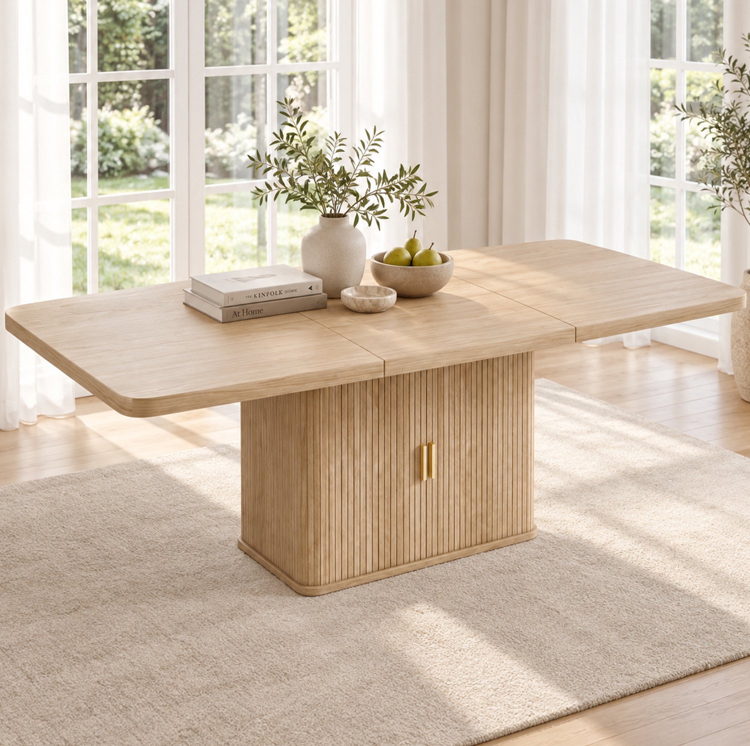 MIVRAY Uitschuifbare Eettafel - Opbergruimte En Stevige Tafelplaat - Voor 6 Tot 8 Personen - MDF Eikenkleur - 150 Tot 200 Bij 90 Bij 75 Cm