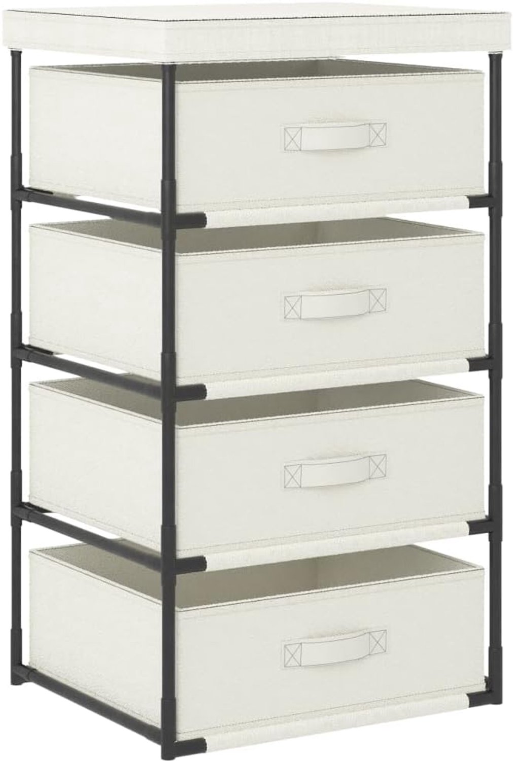 Opbergrek met 4 stoffen manden - stalen frame - robuuste commode - ideaal voor hal, woonkamer of slaapkamer - ServiceTopper